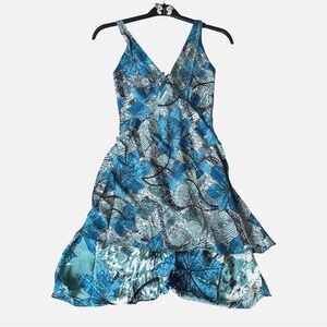SOHO Women Blue Floral Summer Dress Sleeveless V-Neck Flowy Ruffle Casual Siz XS